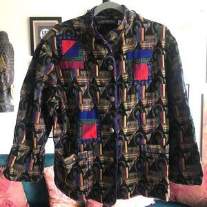 CANVASBACKS size M Colorful Artsy Printed Patches Tapestry Jacket Art To Wear
